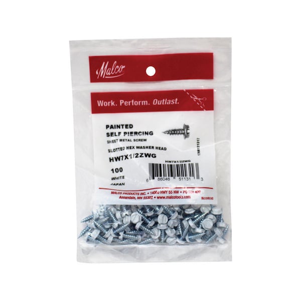 Malco Sheet Metal Screws White HW7X1/2ZWG Zoro
